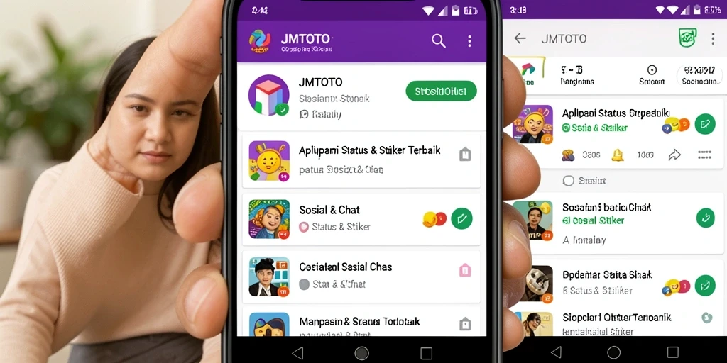 Tampilan antarmuka JMTOTO dengan berbagai pilihan stiker dan status.