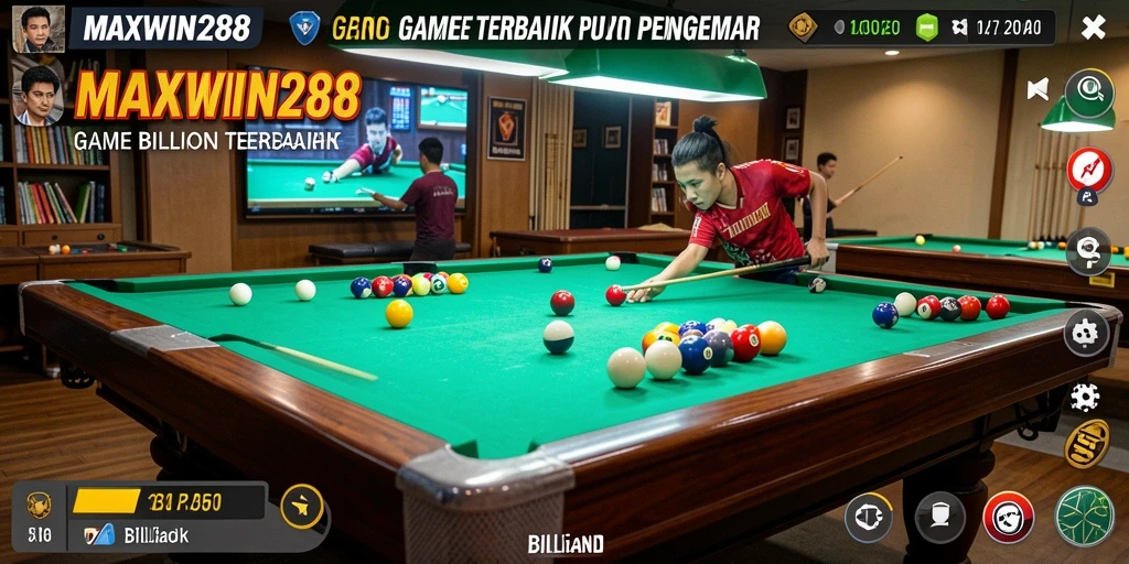 Antarmuka permainan billiard MAXWIN288 yang menarik dan interaktif.