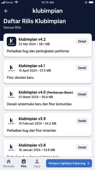 Riwayat Versi Aplikasi klubimpian untuk Android